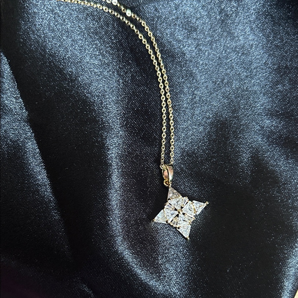 Gold Plated CZ Star Pendant Necklace NEW
